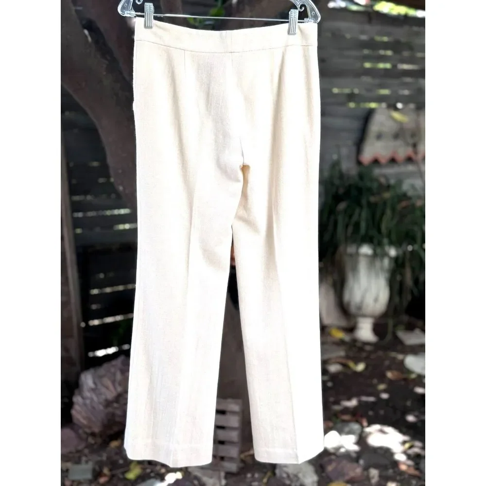 Tory Burch Cream Wool Viscose Angora Textured MidRise Wide Leg Pant Smaller SZ 6